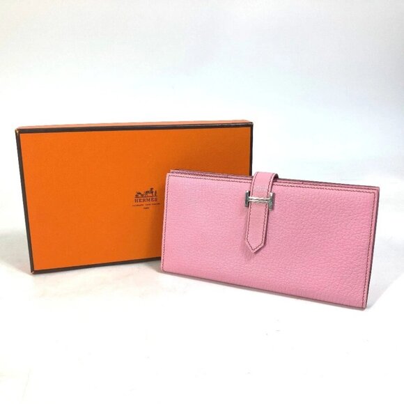 HERMES Bearn Souffle Two fold Long Wallet Chevre pink/SilverHardware - Picture 1 of 14